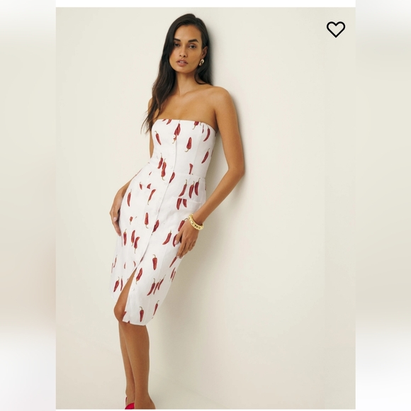 Reformation Dresses & Skirts - Reformation Prescott Linen Dress - Size 12 Jalapeño Print - Strapless Midi dress